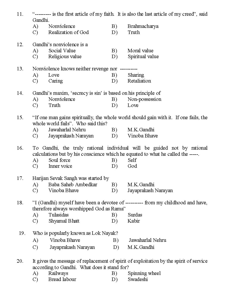 Kerala SET Gandhian Studies Exam 2015 Question Code 15609 2