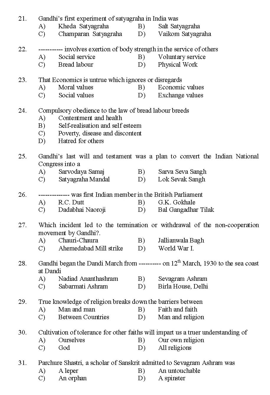 Kerala SET Gandhian Studies Exam 2015 Question Code 15609 3