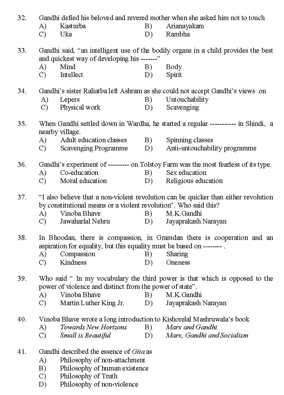 Kerala SET Gandhian Studies Exam 2015 Question Code 15609 4