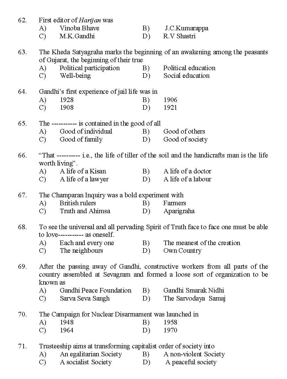 Kerala SET Gandhian Studies Exam 2015 Question Code 15609 7
