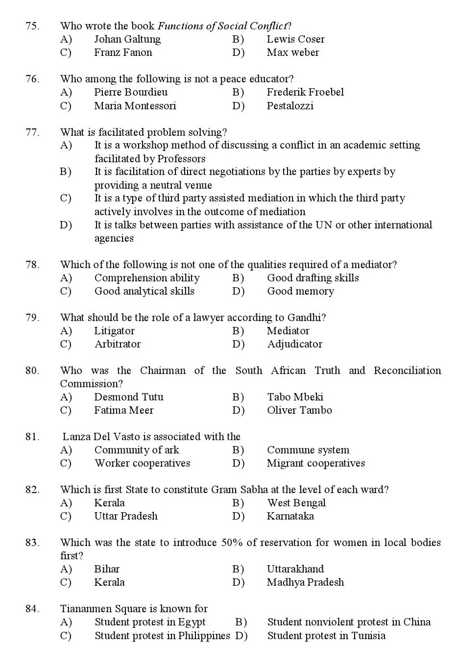Kerala SET Gandhian Studies Exam 2016 Question Code 16609 A 10