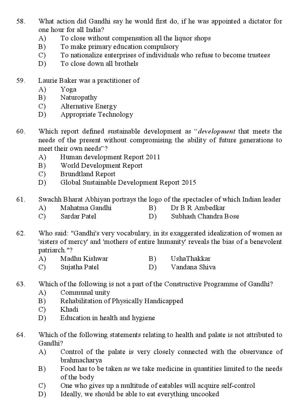 Kerala SET Gandhian Studies Exam 2016 Question Code 16609 A 8