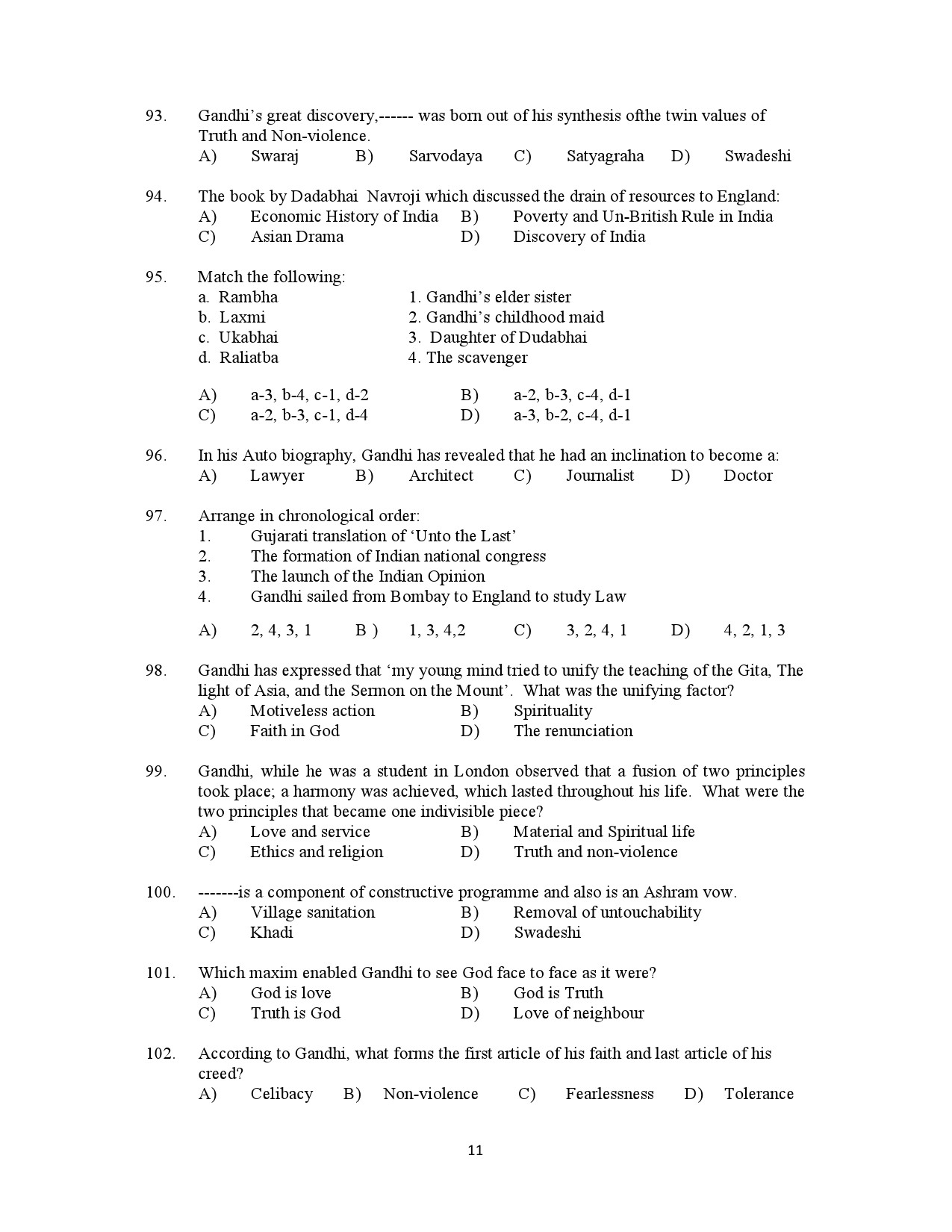 Kerala SET Gandhian Studies Exam Question Paper July 2022 11