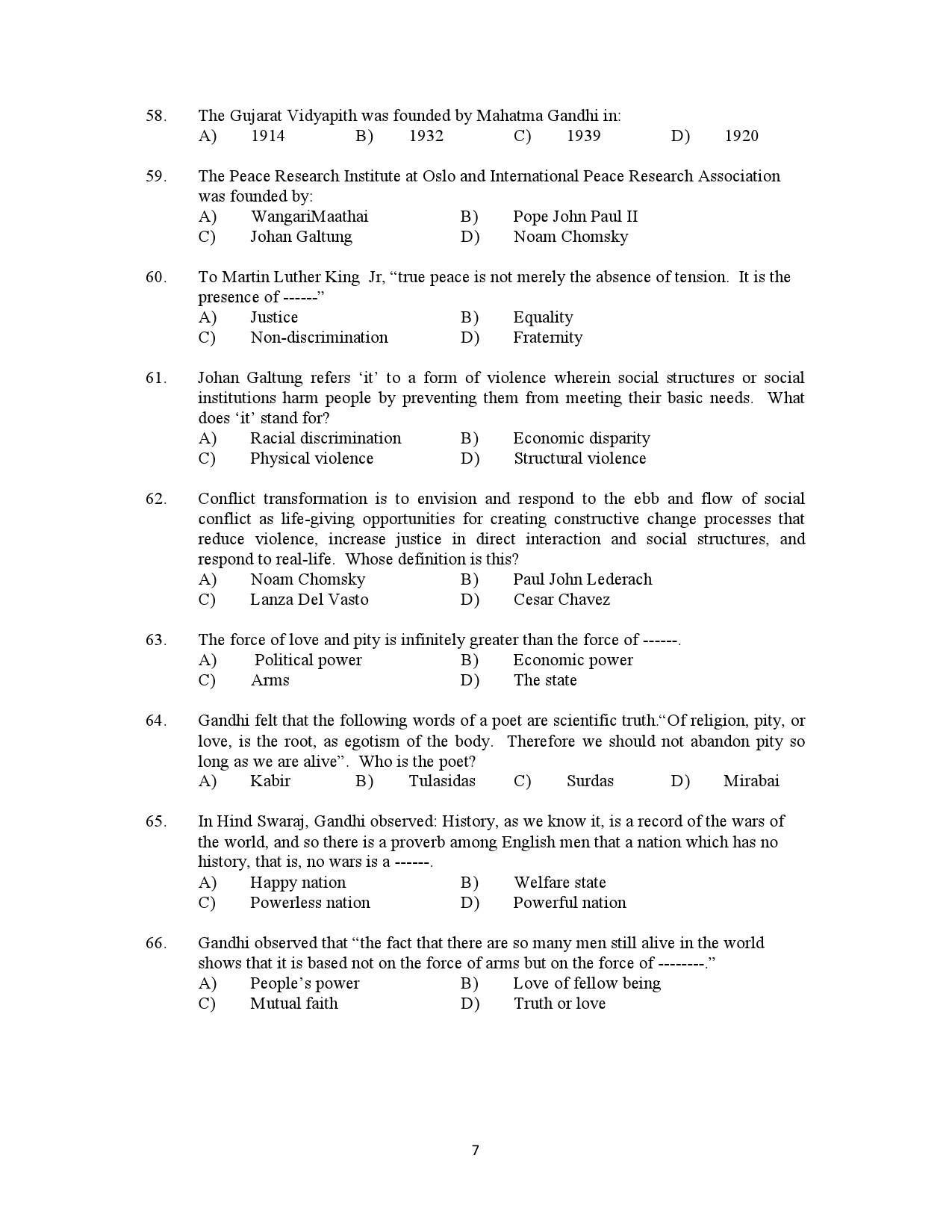 Kerala SET Gandhian Studies Exam Question Paper July 2022 7