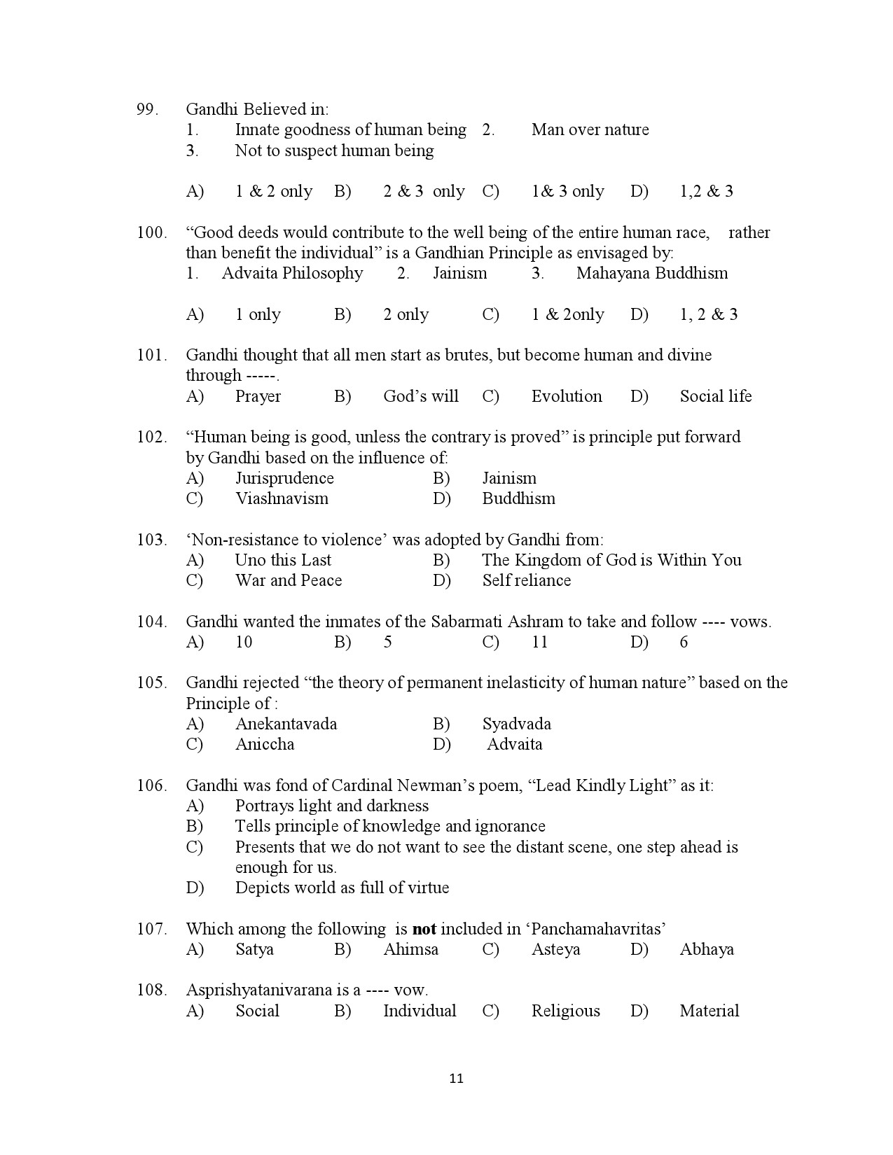 Kerala SET Gandhian Studies Exam Question Paper July 2023 11