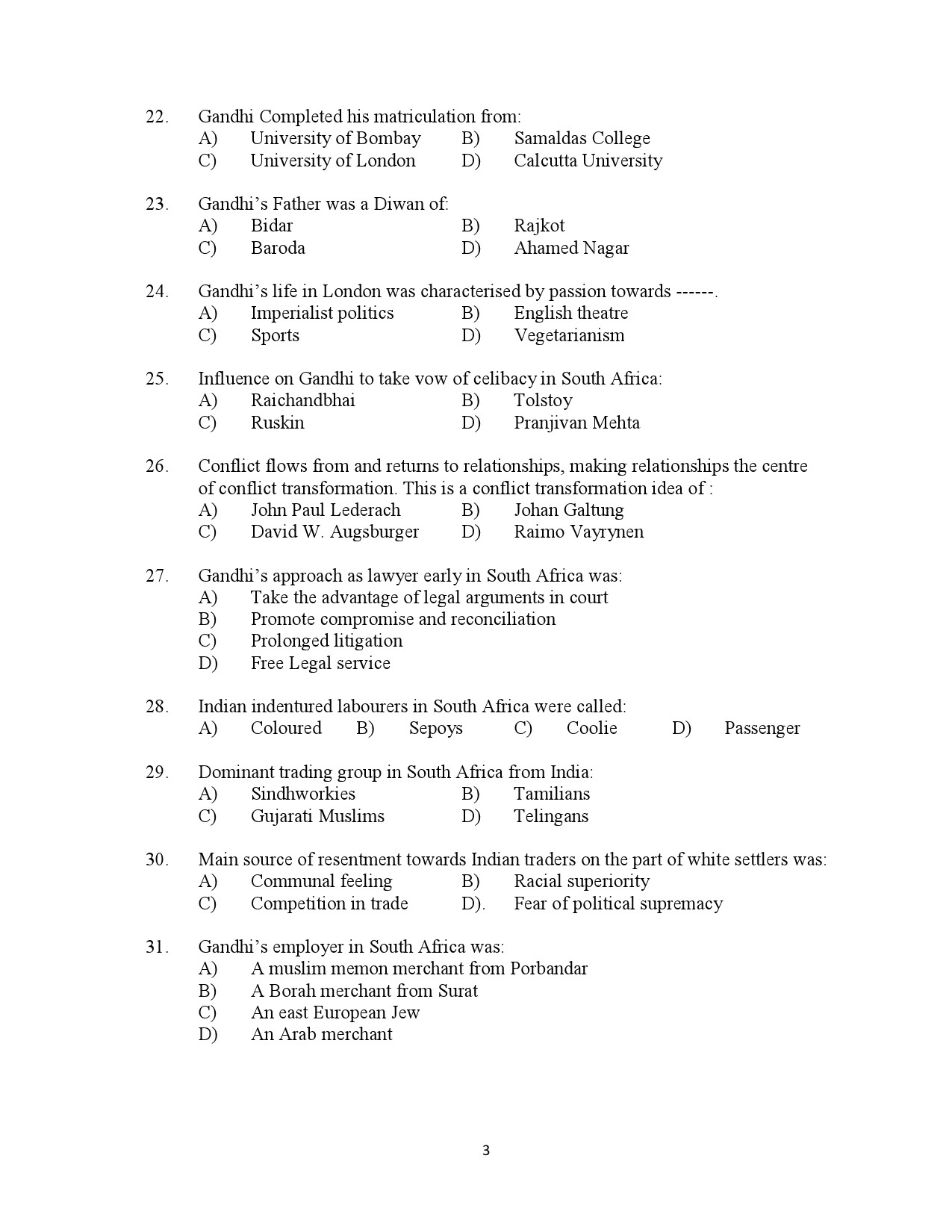 Kerala SET Gandhian Studies Exam Question Paper July 2023 3