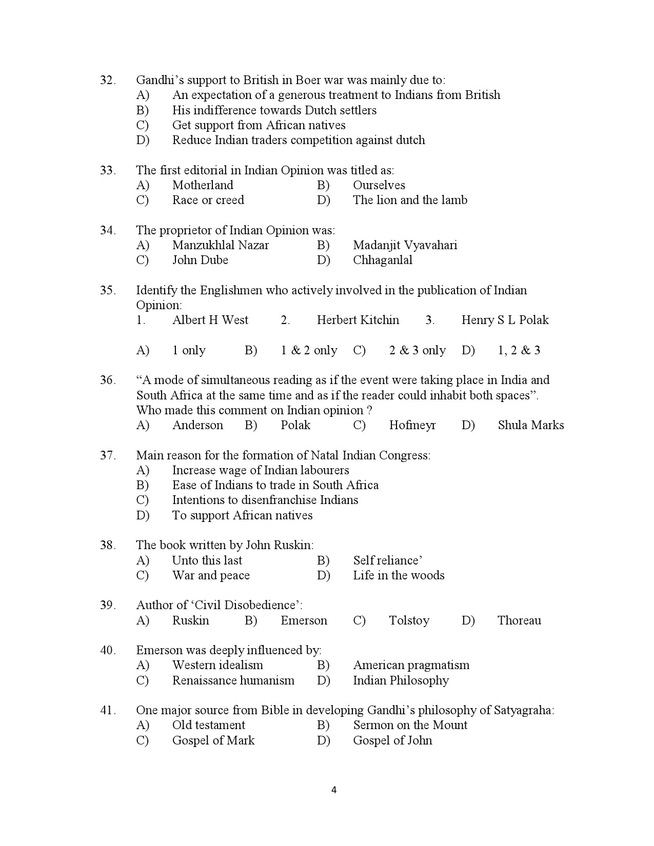 Kerala SET Gandhian Studies Exam Question Paper July 2023 4