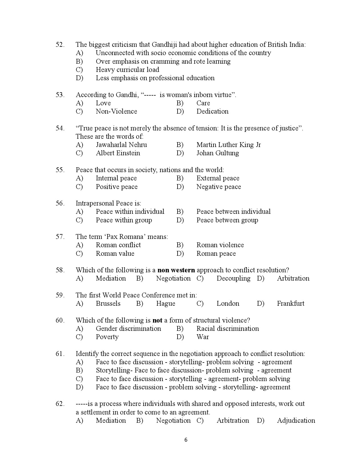 Kerala SET Gandhian Studies Exam Question Paper July 2023 6