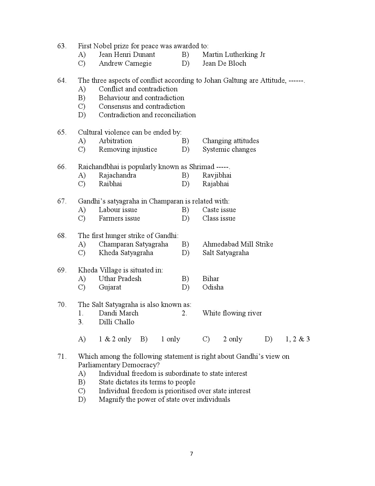 Kerala SET Gandhian Studies Exam Question Paper July 2023 7