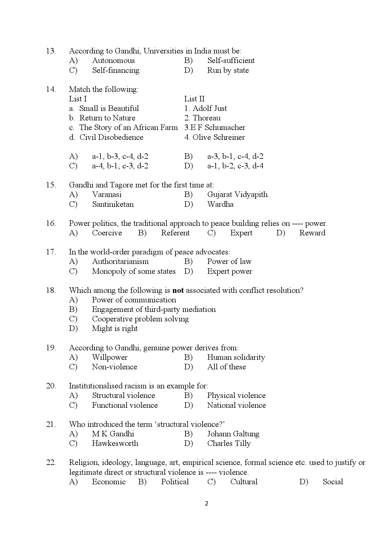 Kerala SET Gandhian Studies Exam Question Paper July 2024 2