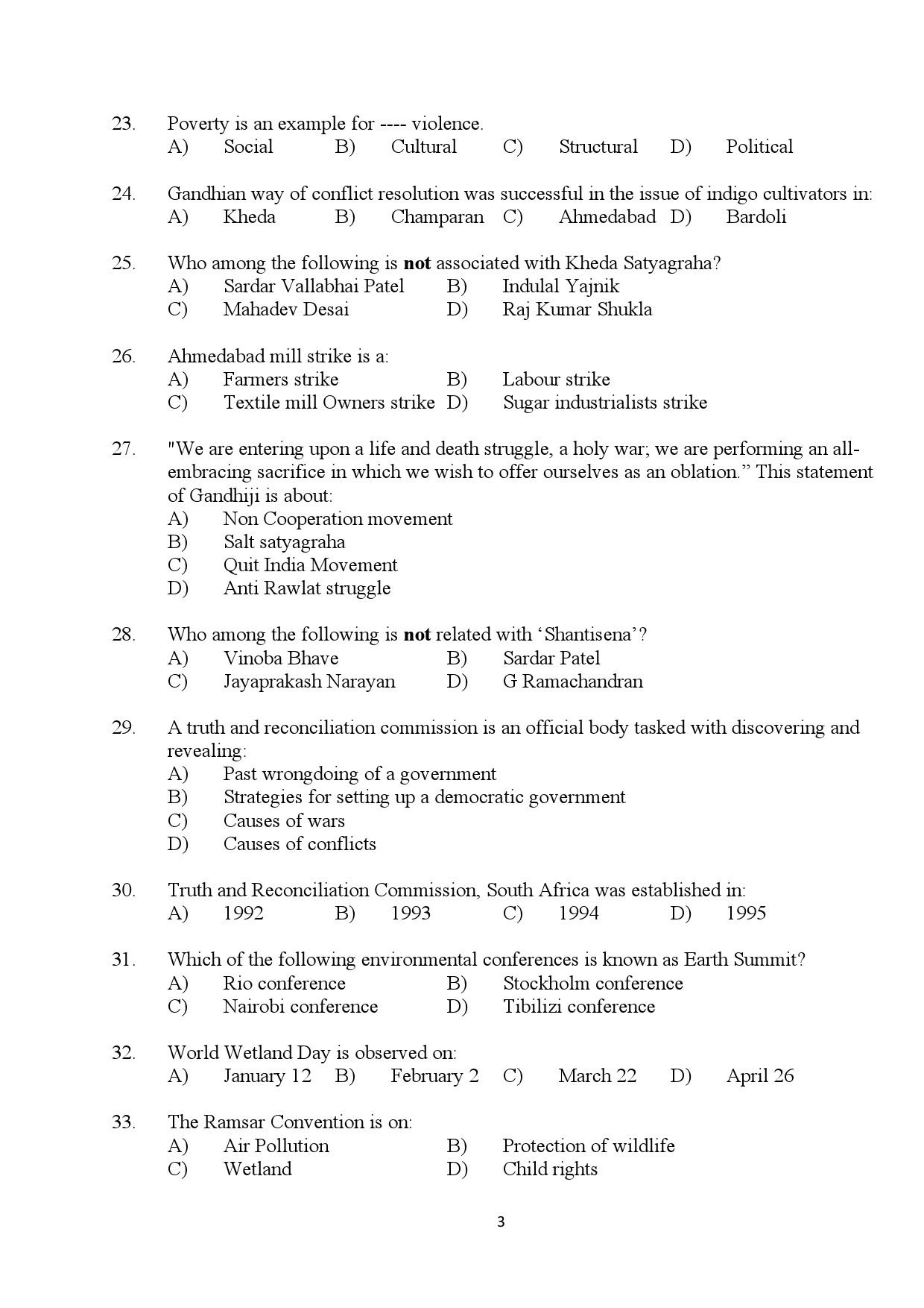 Kerala SET Gandhian Studies Exam Question Paper July 2024 3