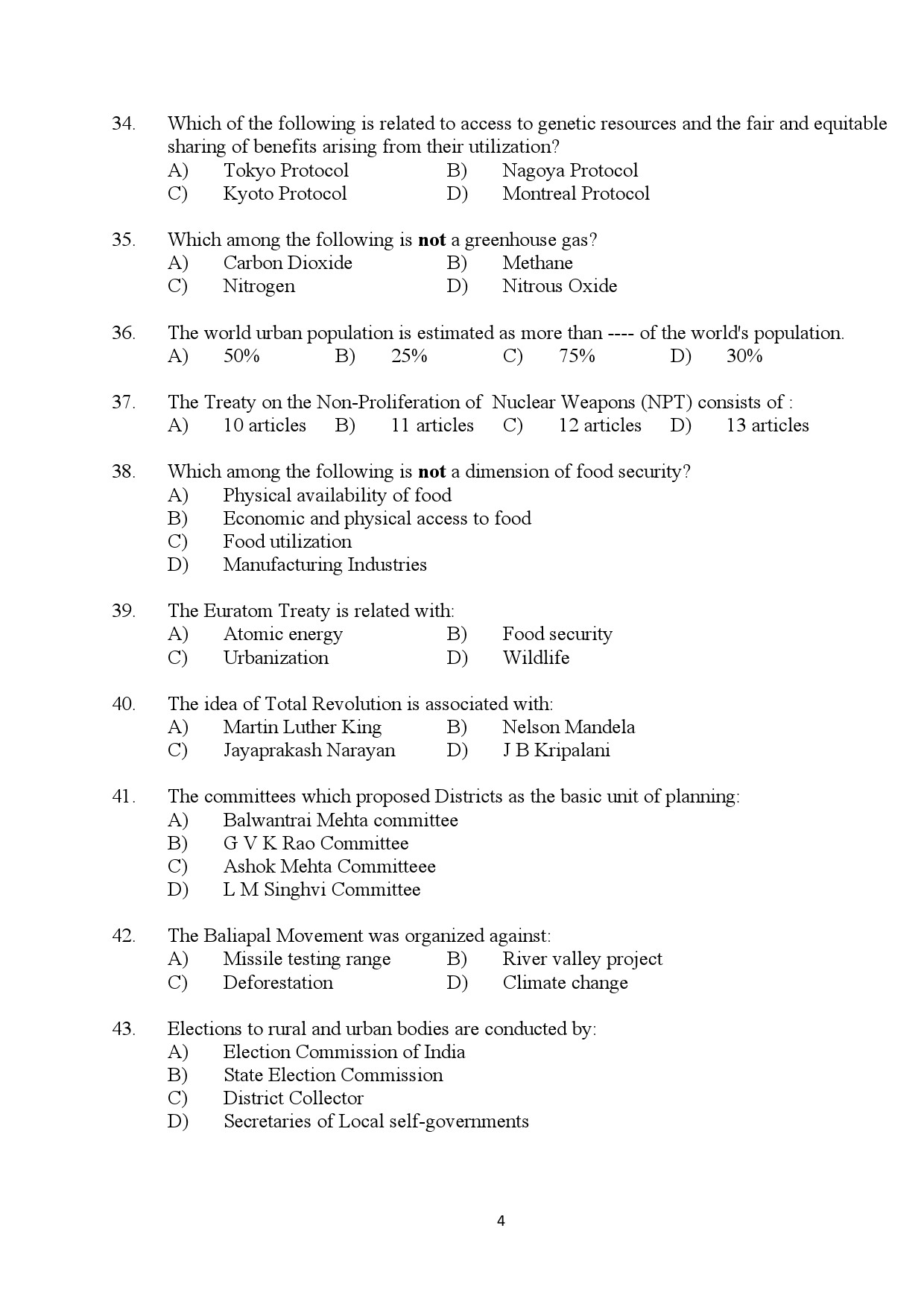 Kerala SET Gandhian Studies Exam Question Paper July 2024 4