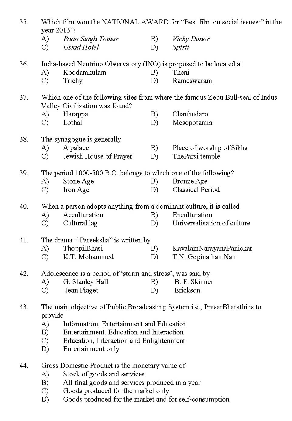 Kerala SET General Knowledge Exam 2013 Question Code 13636 5