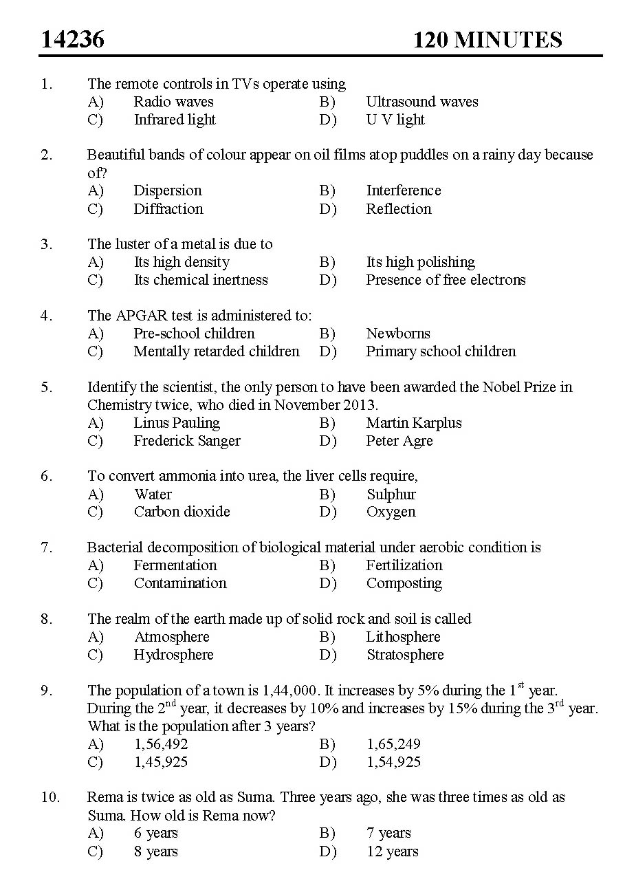 Kerala SET General Knowledge Exam 2014 Question Code 14236 1