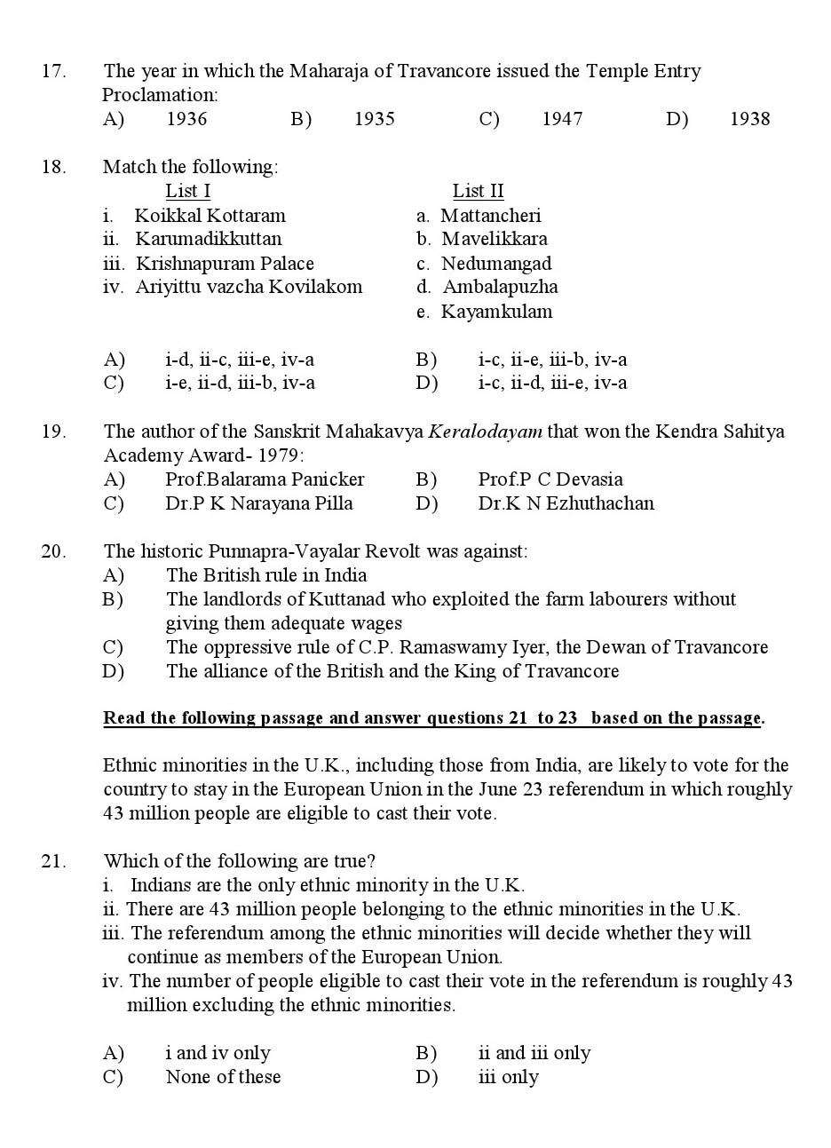 Kerala SET General Knowledge Exam 2016 Question Code 16636 A 3