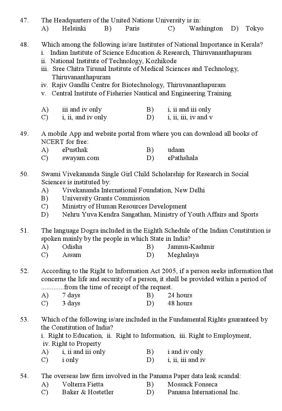 Kerala SET General Knowledge Exam 2016 Question Code 16636 A 7