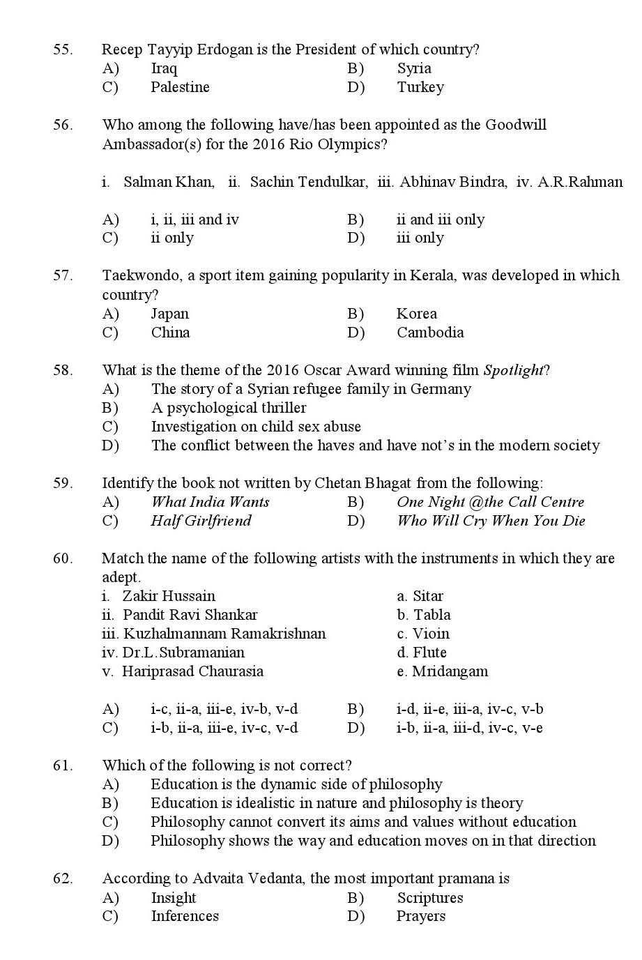 Kerala SET General Knowledge Exam 2016 Question Code 16636 A 8