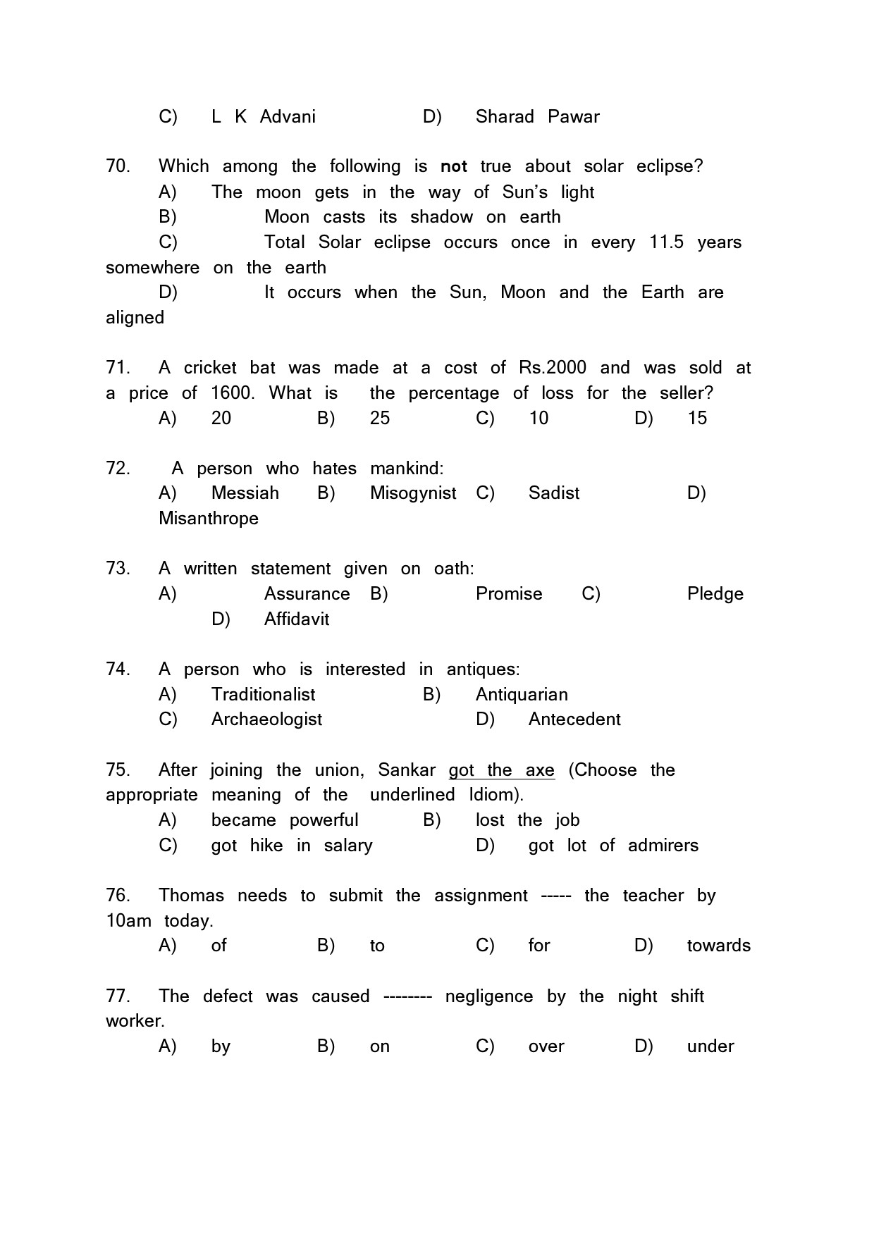 Kerala SET General Knowledge Exam Question Paper February 2020 11
