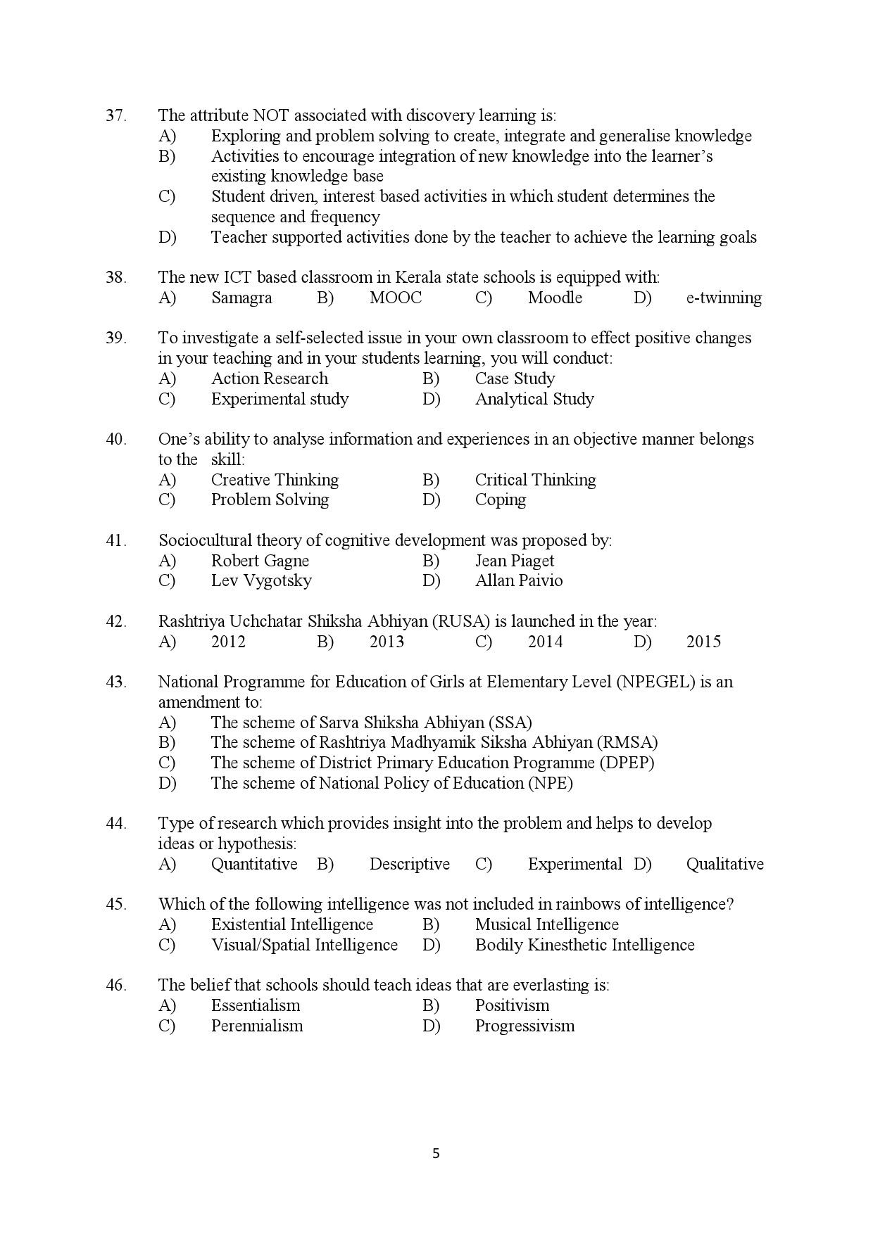 Kerala SET General Knowledge Exam Question Paper July 2018 5