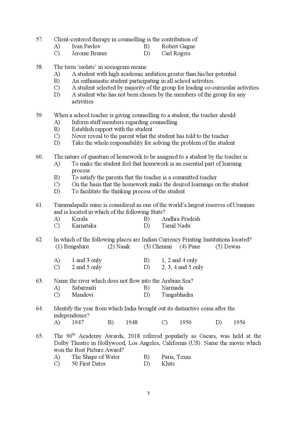 Kerala SET General Knowledge Exam Question Paper July 2018 7