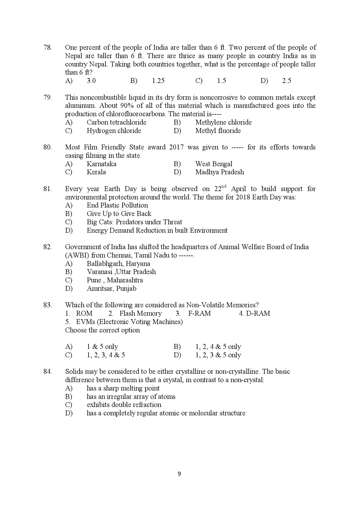 Kerala SET General Knowledge Exam Question Paper July 2018 9