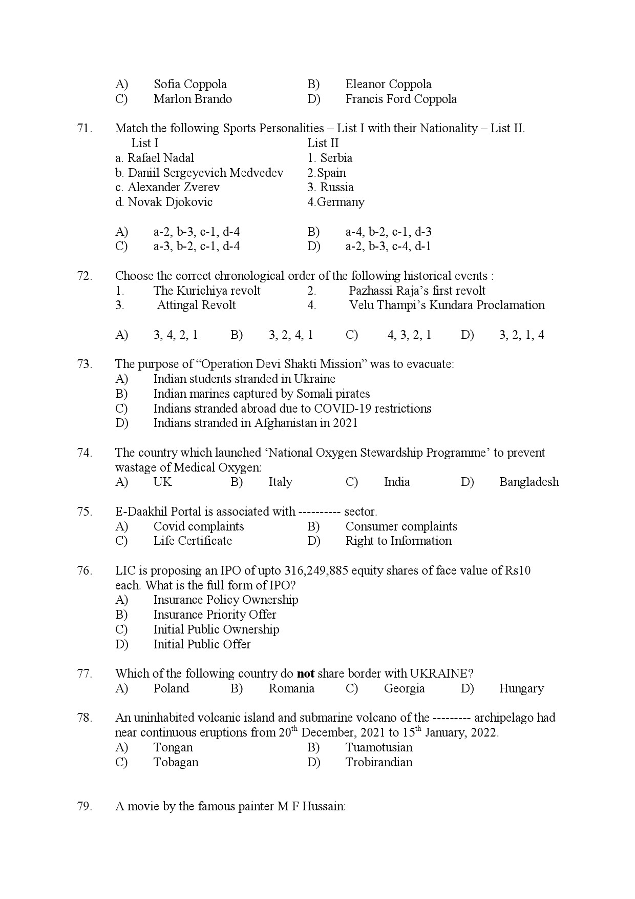 Kerala SET General Knowledge Exam Question Paper July 2022 9