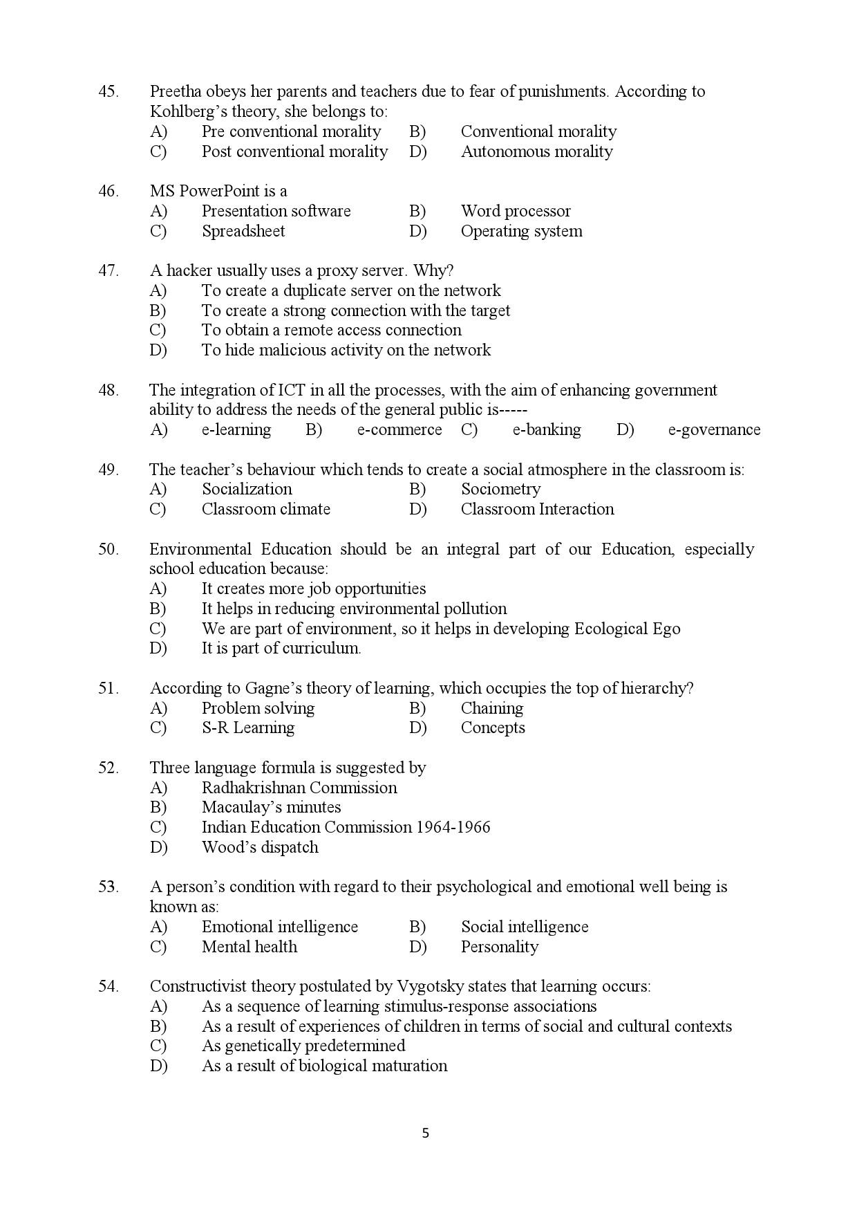 Kerala SET General Knowledge Paper I Exam Question Paper February 2019 5