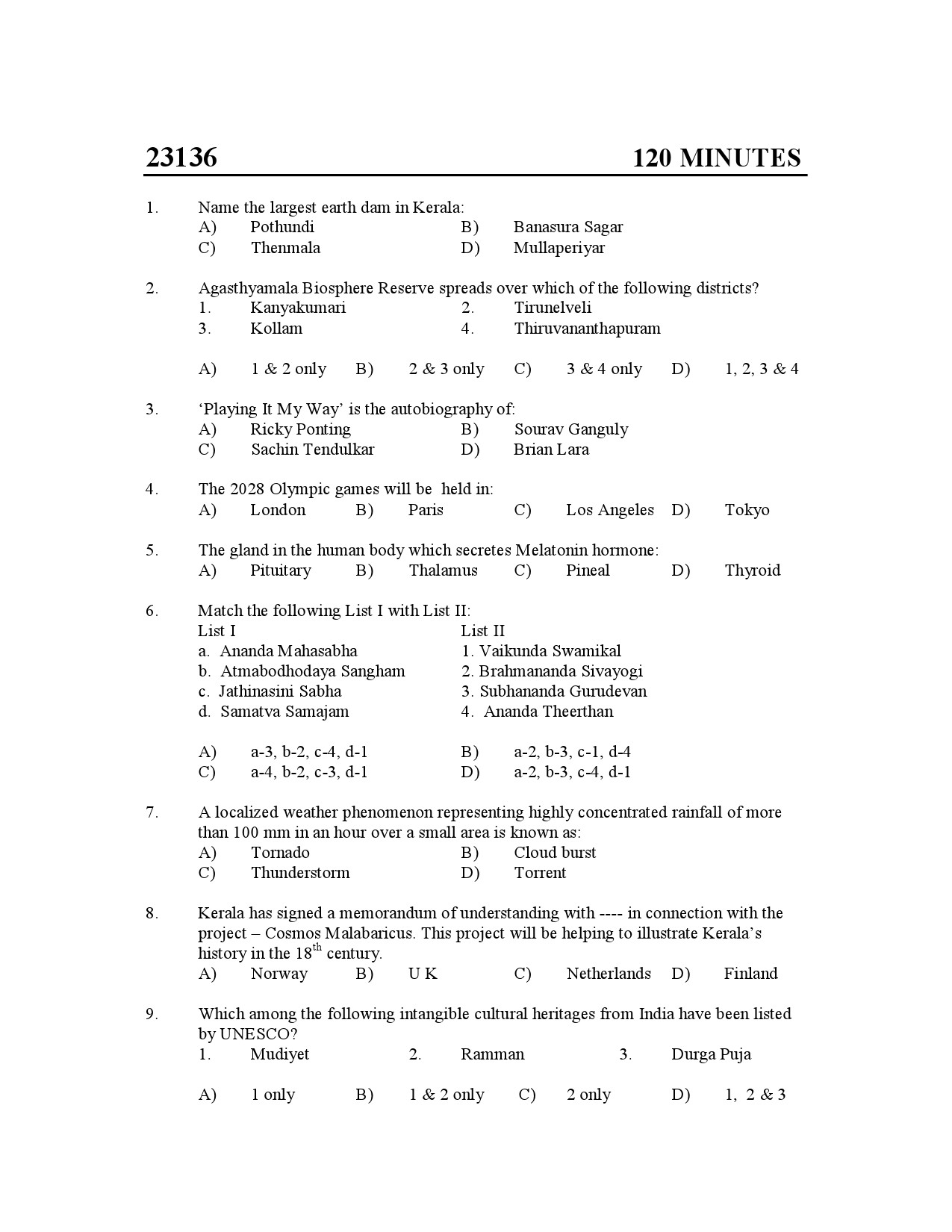 Kerala SET General Paper Exam Question Paper January 2023 1