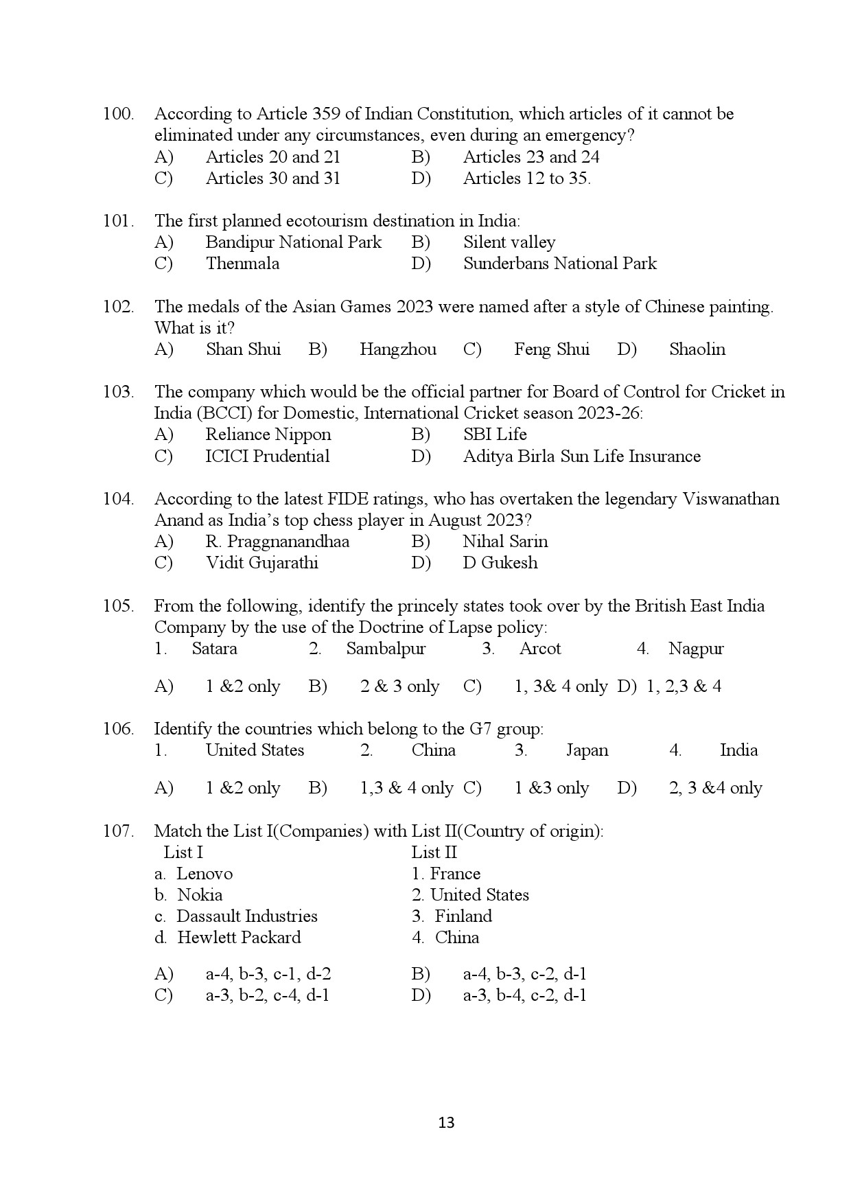 Kerala SET General Paper Exam Question Paper January 2024 13