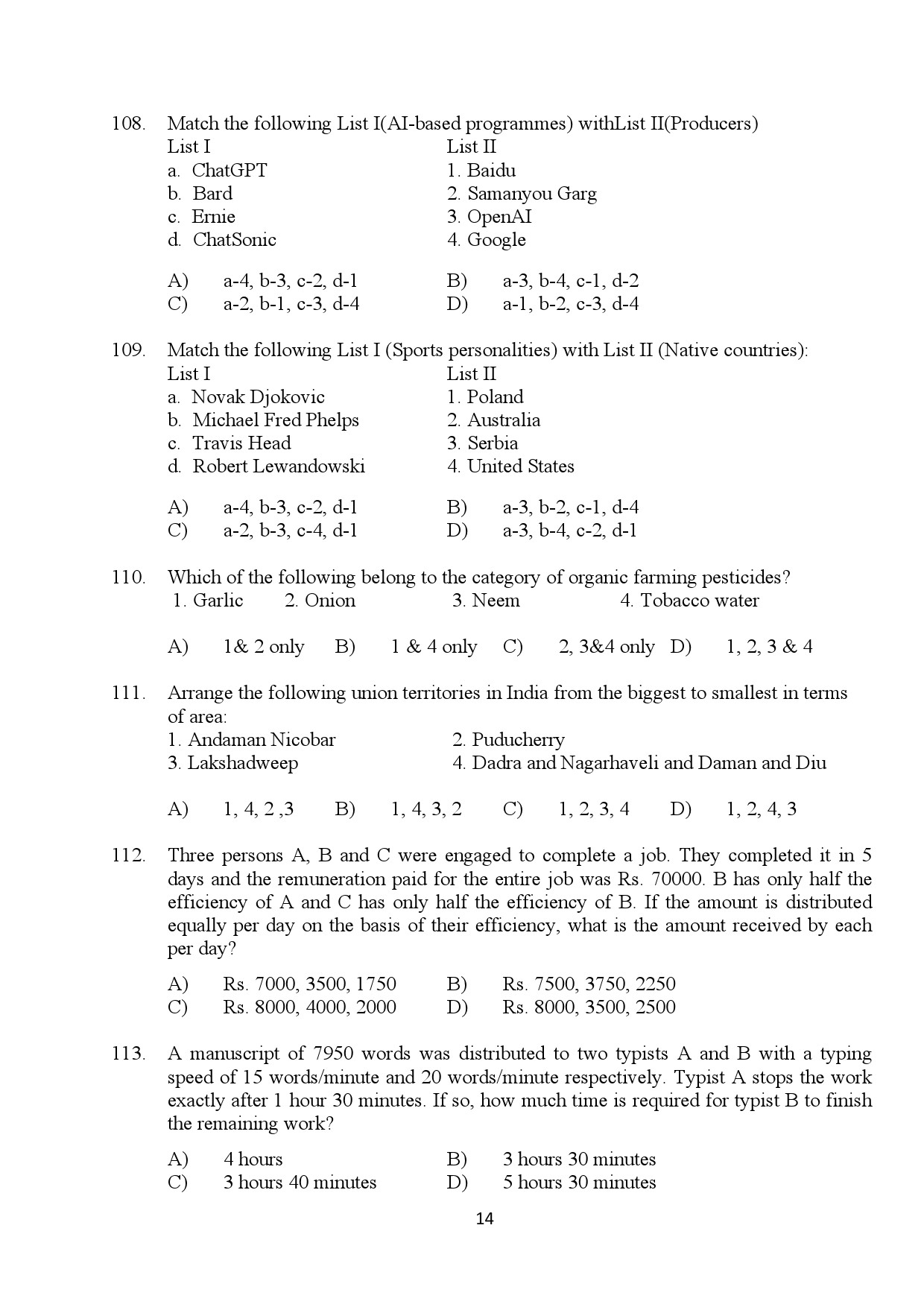 Kerala SET General Paper Exam Question Paper January 2024 14