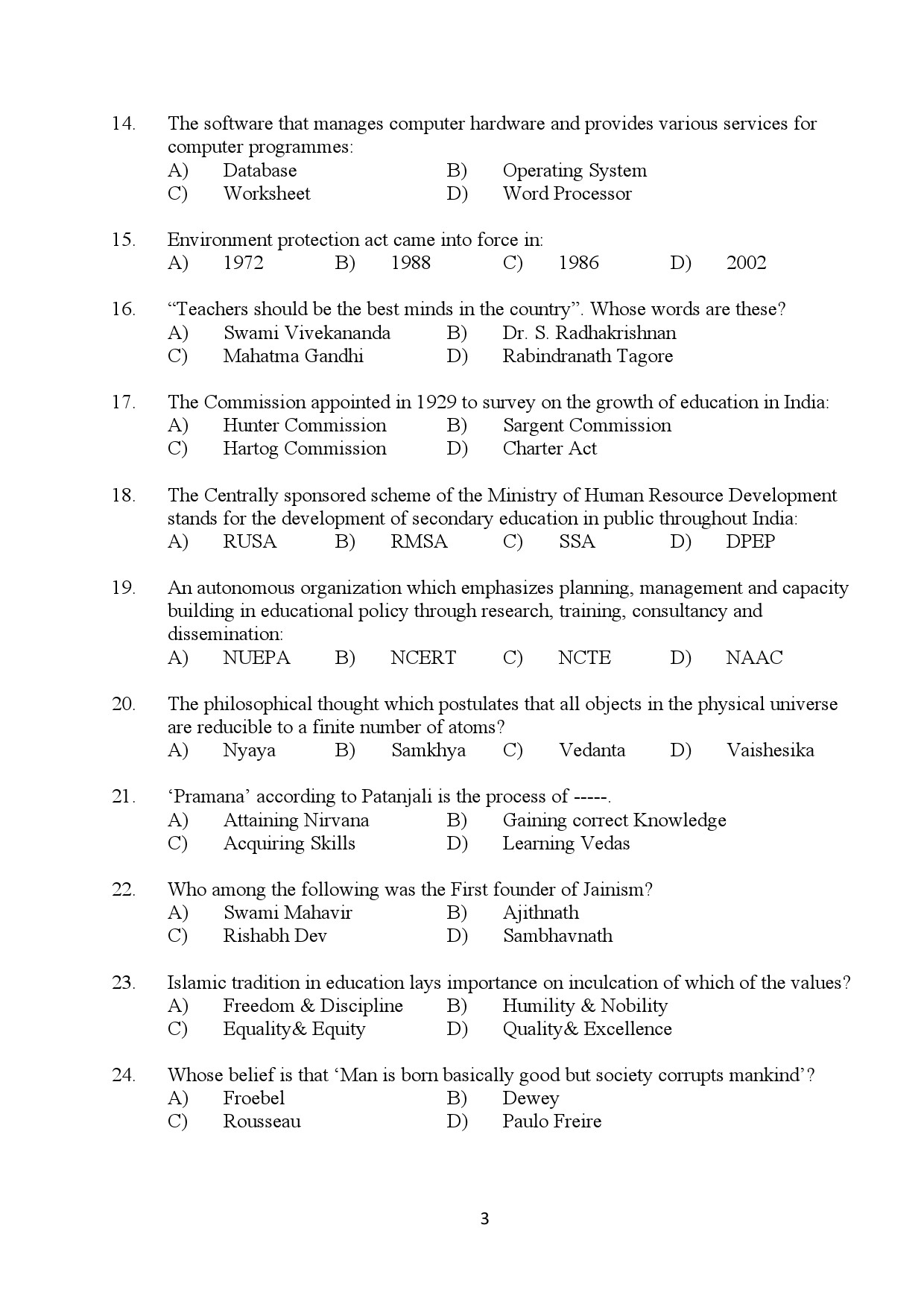 Kerala SET General Paper Exam Question Paper January 2024 3