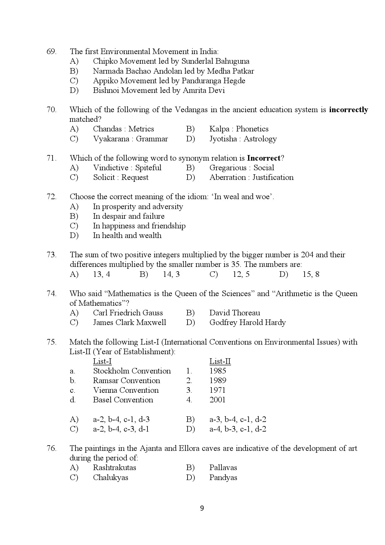 Kerala SET General Paper Exam Question Paper January 2024 9