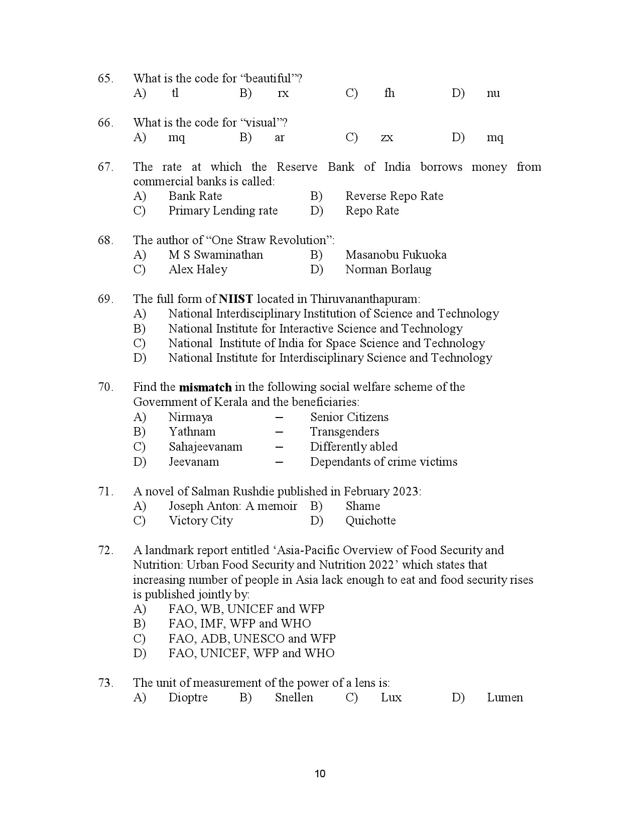 Kerala SET General Paper Exam Question Paper July 2023 10