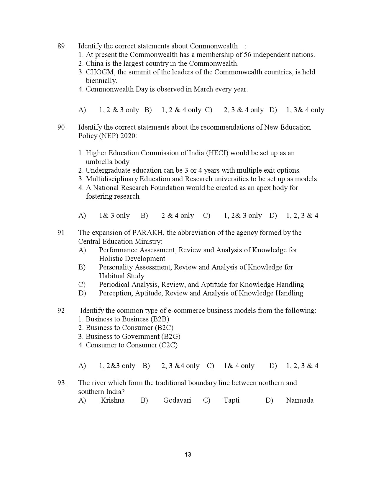 Kerala SET General Paper Exam Question Paper July 2023 13