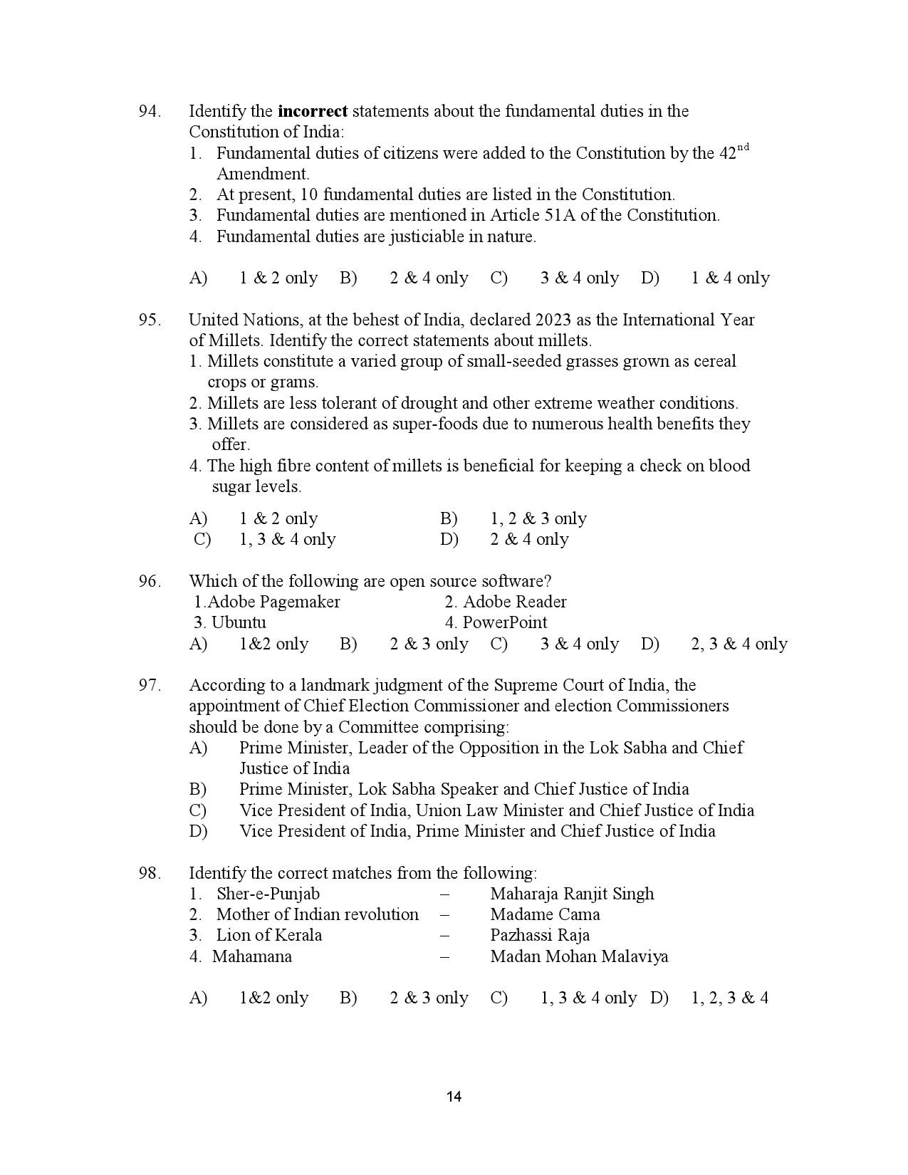 Kerala SET General Paper Exam Question Paper July 2023 14