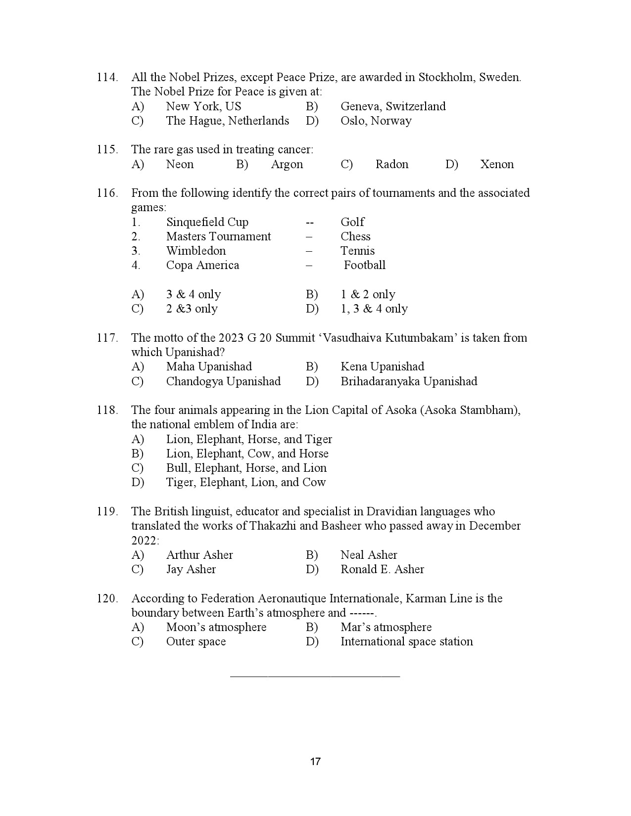 Kerala SET General Paper Exam Question Paper July 2023 17