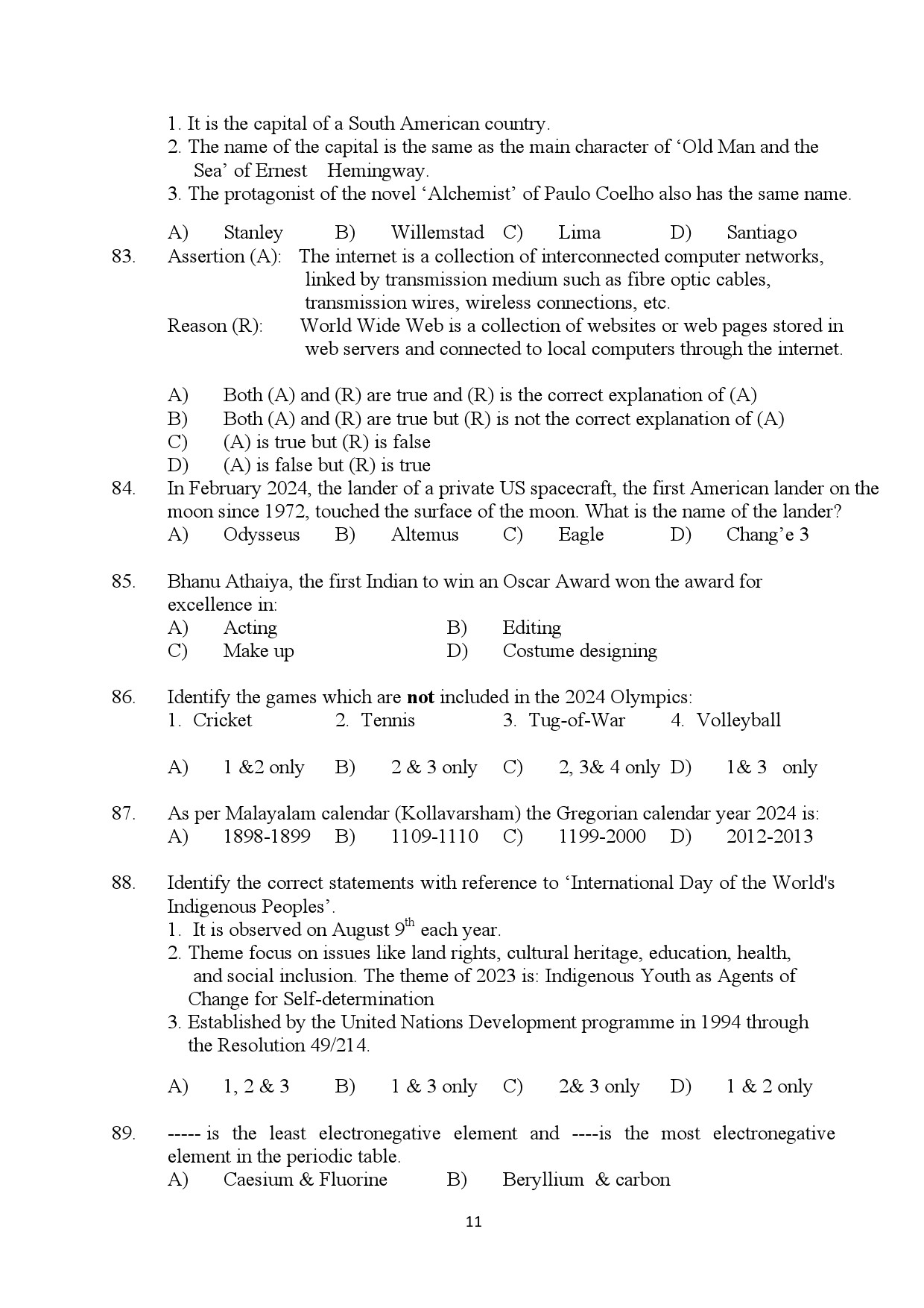 Kerala SET General Paper Exam Question Paper July 2024 11