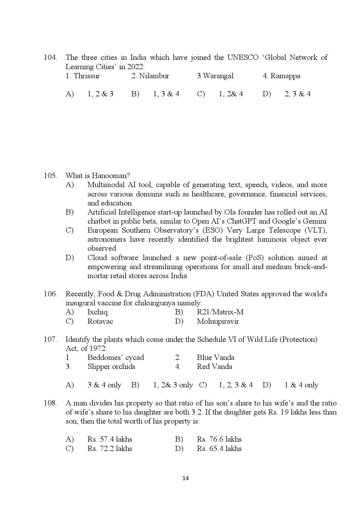 Kerala SET General Paper Exam Question Paper July 2024 14