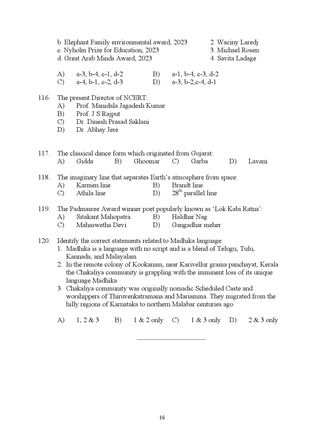 Kerala SET General Paper Exam Question Paper July 2024 16