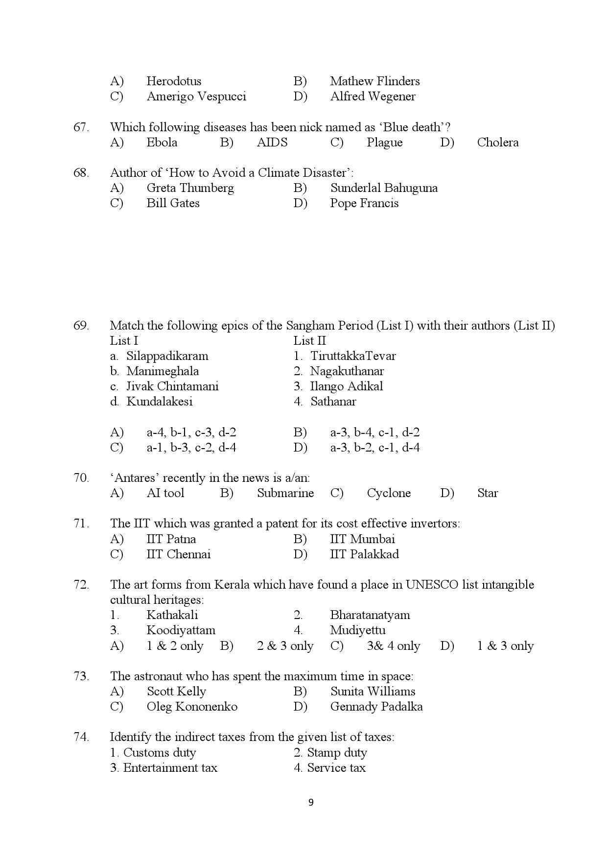 Kerala SET General Paper Exam Question Paper July 2024 9