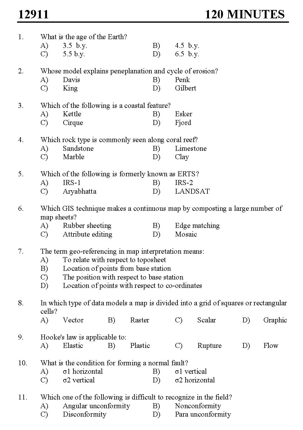 Kerala SET Geography Exam 2012 Question Code 12911 1