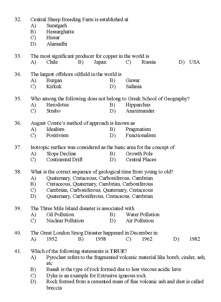 Kerala SET Geography Exam 2014 Question Code 14210 4