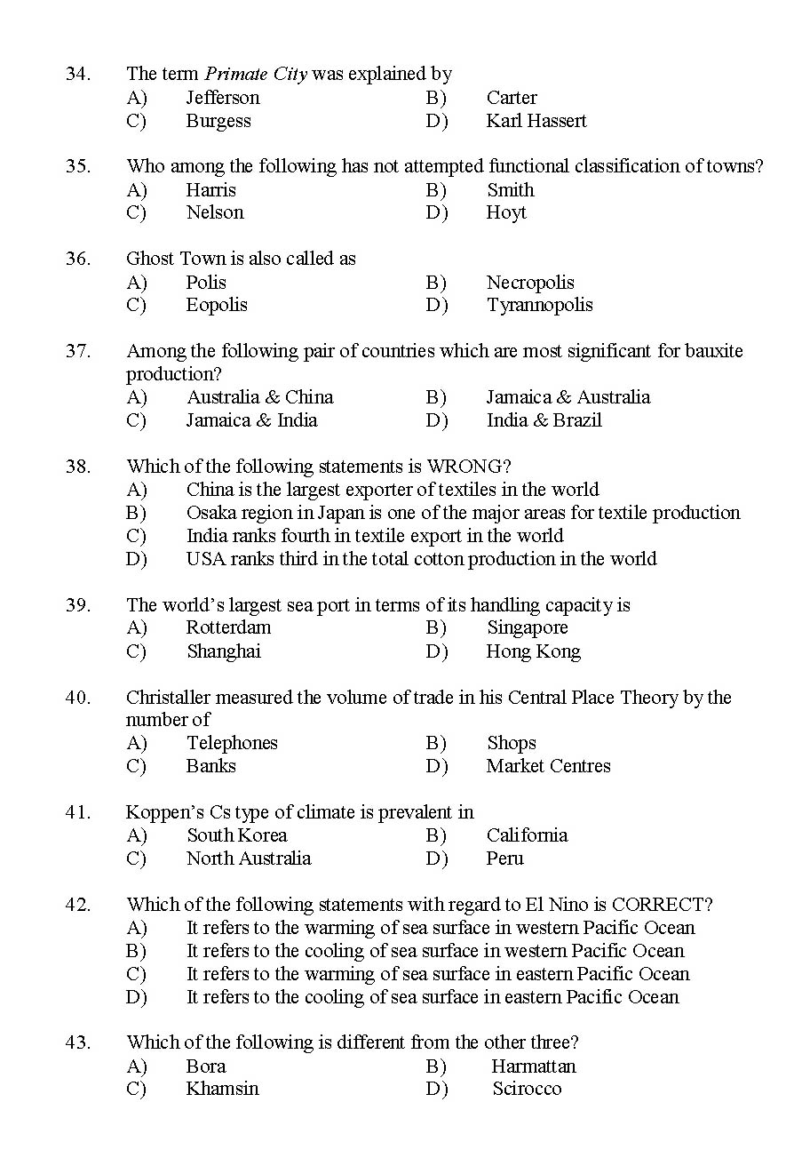 Kerala SET Geography Exam 2015 Question Code 15610 4