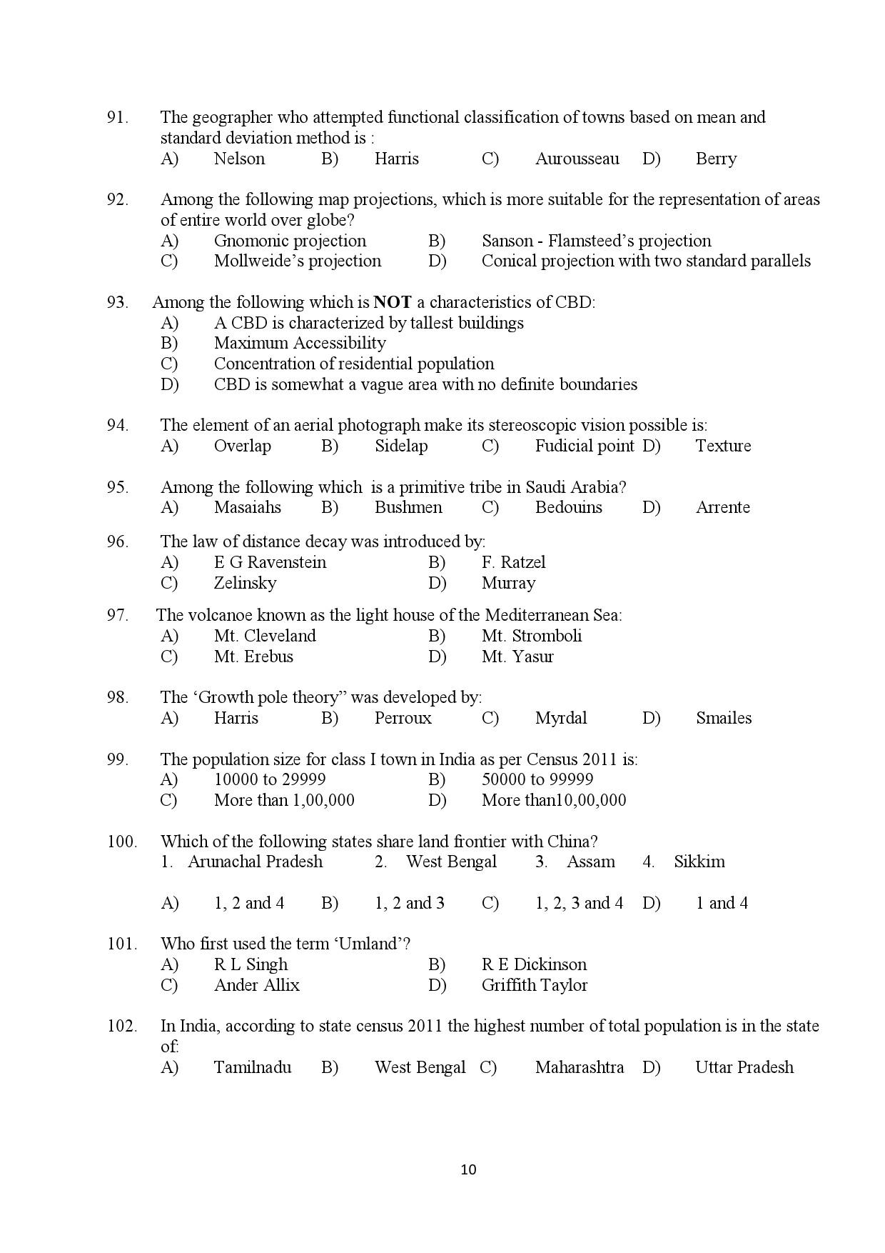 Kerala SET Geography Exam Question Paper February 2019 10