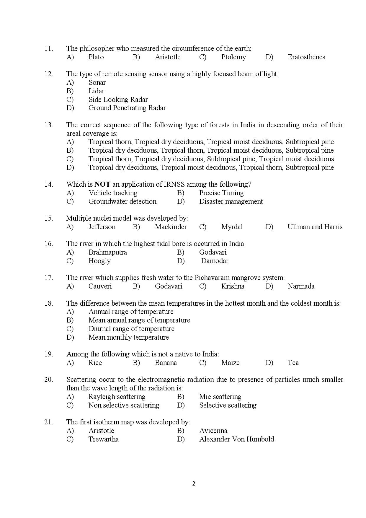 Kerala SET Geography Exam Question Paper February 2019 2