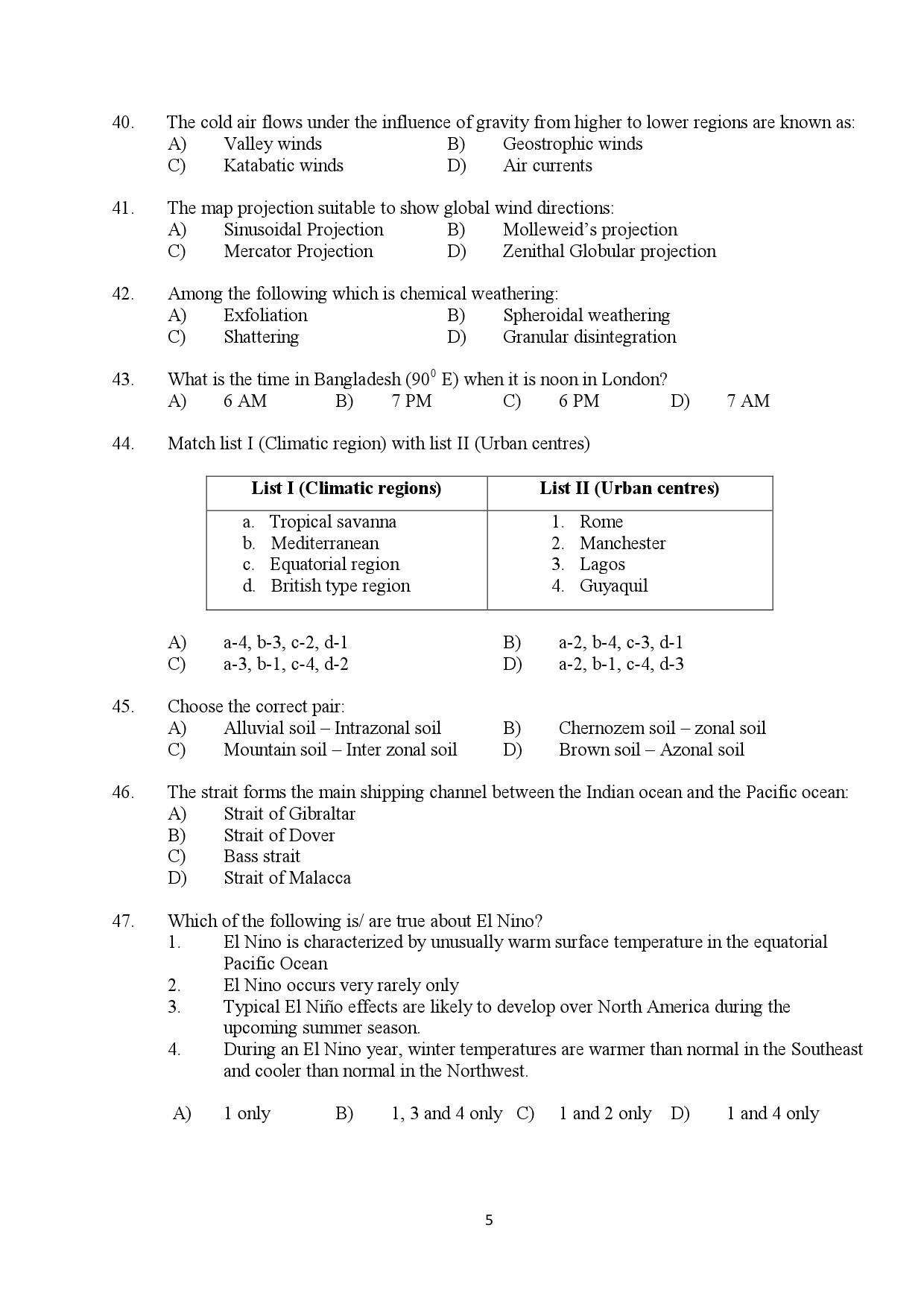 Kerala SET Geography Exam Question Paper February 2019 5