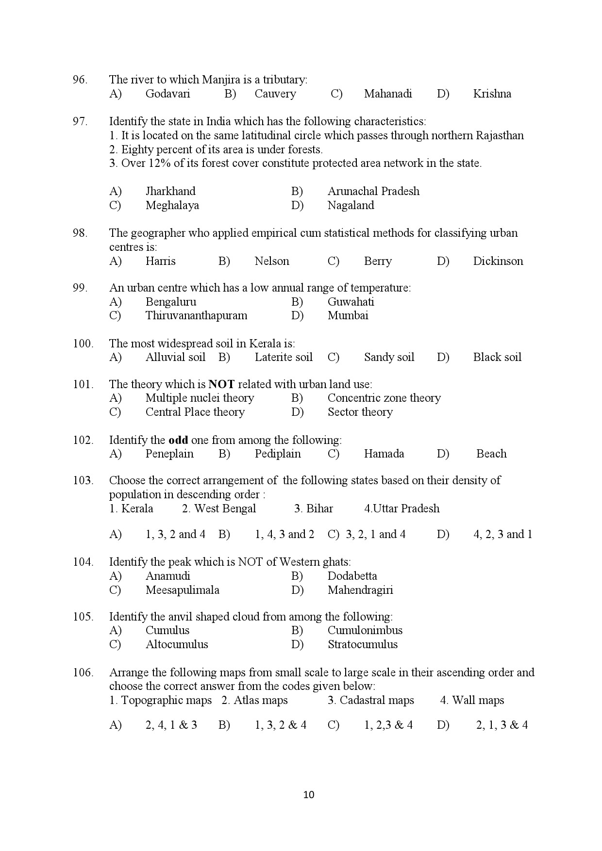 Kerala SET Geography Exam Question Paper February 2020 10