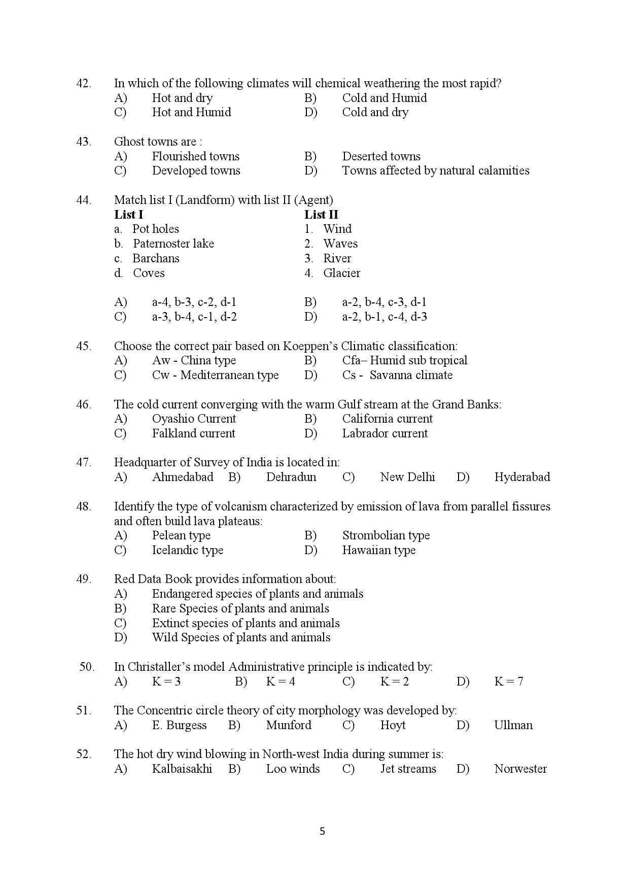 Kerala SET Geography Exam Question Paper February 2020 5
