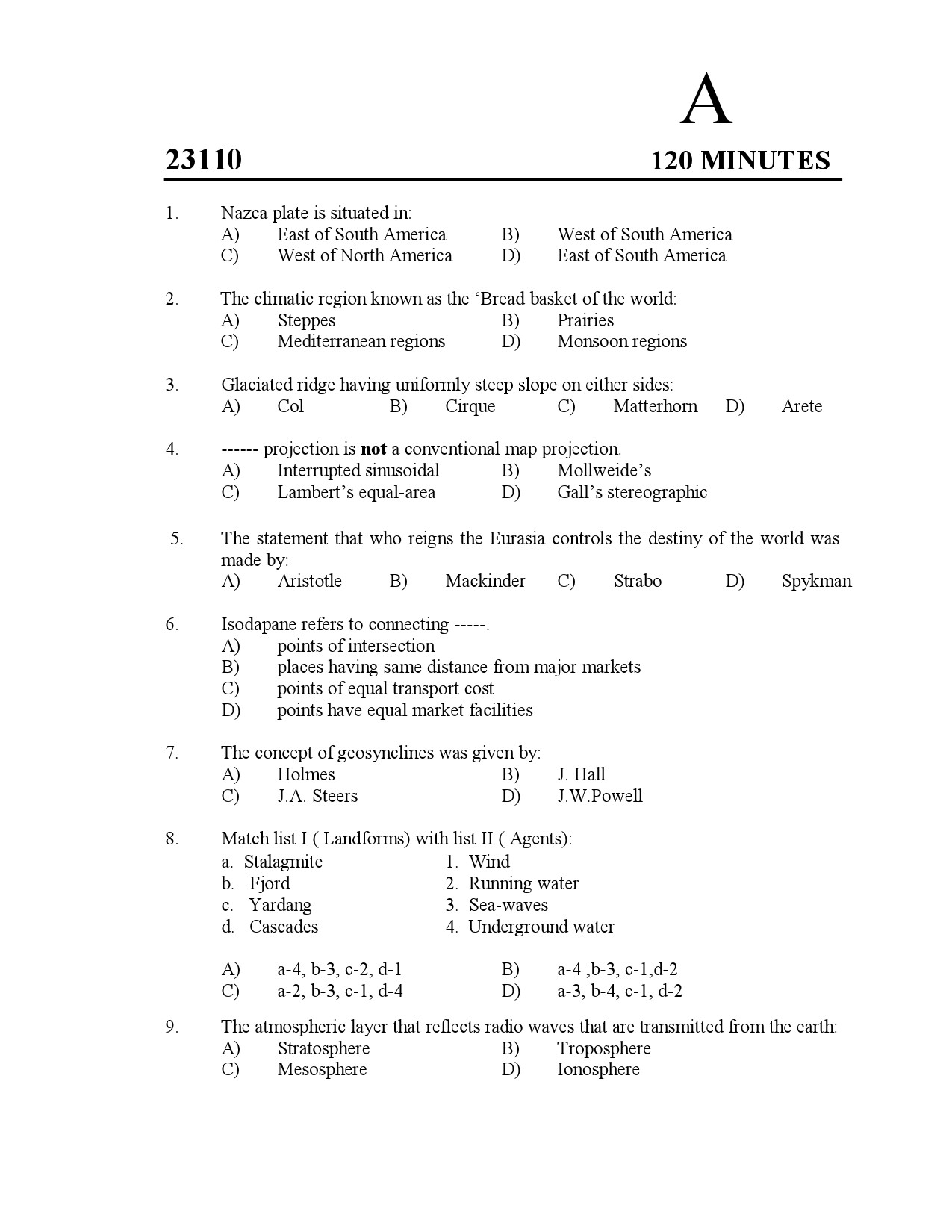 Kerala SET Geography Exam Question Paper January 2023 1