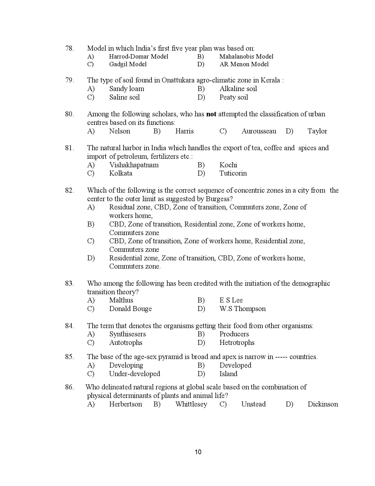 Kerala SET Geography Exam Question Paper January 2023 10